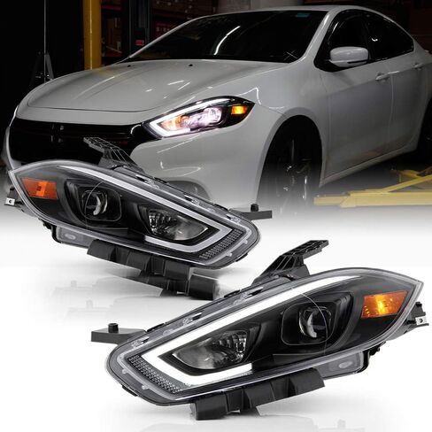Acanii - لـ [نموذج الهالوجين] 2013-2016 Dodge Dart Black Housing LED Tube Projector المصابيح الأمامية الزوجان الأيسر+اليمين in Saudi Arabia