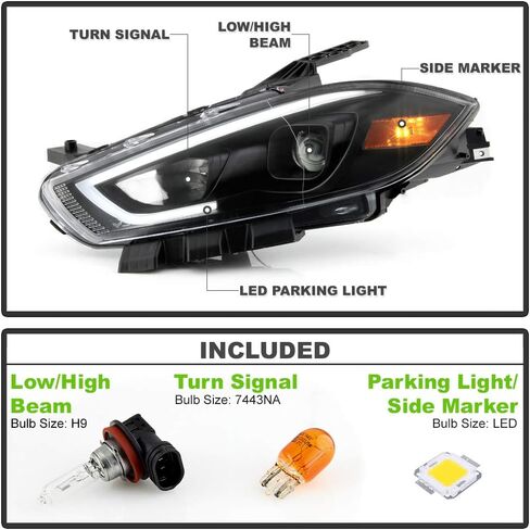 Acanii - لـ [نموذج الهالوجين] 2013-2016 Dodge Dart Black Housing LED Tube Projector المصابيح الأمامية الزوجان الأيسر+اليمين in Saudi Arabia