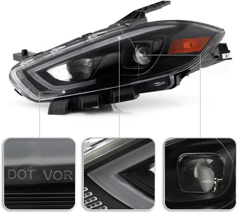 Acanii - لـ [نموذج الهالوجين] 2013-2016 Dodge Dart Black Housing LED Tube Projector المصابيح الأمامية الزوجان الأيسر+اليمين in Saudi Arabia