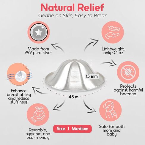Silver Nursing Cups - Original Sterling Silver Nipple Shields for Breastfeeding, Soothe and Protect Sore Nipples, Large Size Metal Nipple Covers, 999 Silver Nipple Cover Guards (Large) in Saudi Arabia