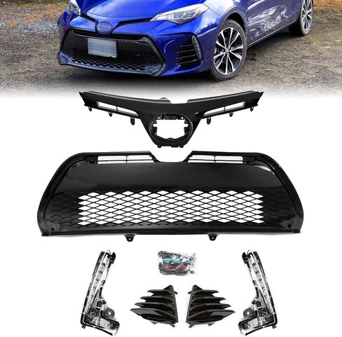 PENSUN Front Bumper Upper and Lower Grilles Fit for Toyota Corolla SE XSE 2017 2018 2019, Black Front Bumper Grill Assembly in Kuwait