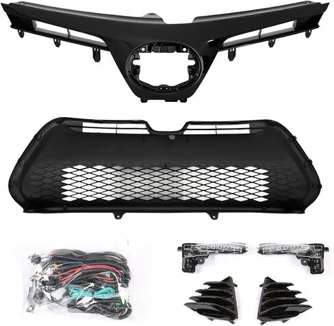 PENSUN Front Bumper Upper and Lower Grilles Fit for Toyota Corolla SE XSE 2017 2018 2019, Black Front Bumper Grill Assembly in Kuwait