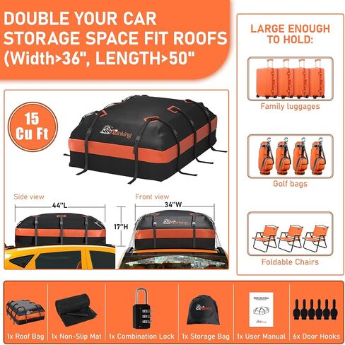 Asinking Car Roof Bag Rooftop top Cargo Carrier Bag 21 Cubic feet Waterproof for All Cars with/Without Rack, Includes Anti-Slip Mat, 10 Reinforced Straps, 6 Door Hooks, Luggage Lock in Saudi Arabia