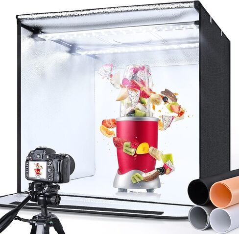 Yesker Photo Light Box, 20x20x20 inch Portable Lighting Tent Kit Brightness Adjustable Studio Photography Booth with 98 Large LED Lights CRI95+ with 4 Background for Large Items Shooting in Kuwait