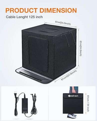 Yesker Photo Light Box, 20x20x20 inch Portable Lighting Tent Kit Brightness Adjustable Studio Photography Booth with 98 Large LED Lights CRI95+ with 4 Background for Large Items Shooting in Kuwait