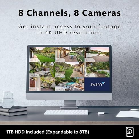 نظام كاميرات أمان SWANN ADVANCEDX ™ NVR 4K ، 8 قنوات ، 4 كاميرات في الهواء الطلق ، تخزين HDD 1 تيرابايت ، الرؤية الليلية الملونة ، تحليلات/تنبيهات الفيديو الذكية الذكية ، الكشف عن الحركة المتقدمة ، 24/7 in Kuwait