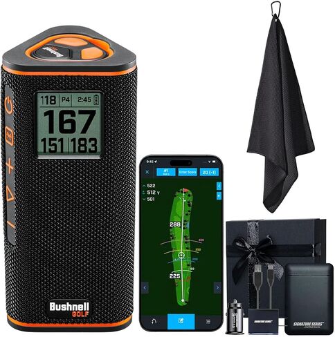 Bushnell Golf Wingman View GPS Speaker | LCD Screen, Magnetic Mount, Music & Audible Distances for 36,000+ Courses, Wireless Remote, 36-Hole Battery, Hazard Info, Signature Series Power Bundle in Saudi Arabia
