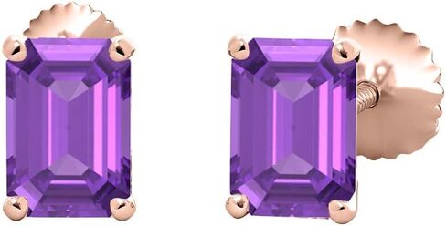 (10X12MM) Emerald Cut Created Gemstones Solitaire Stud Earrings 14K Rose Gold Over Sterling Silver For Women's in Saudi Arabia