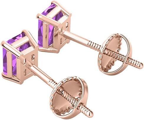 (10X12MM) Emerald Cut Created Gemstones Solitaire Stud Earrings 14K Rose Gold Over Sterling Silver For Women's in Saudi Arabia