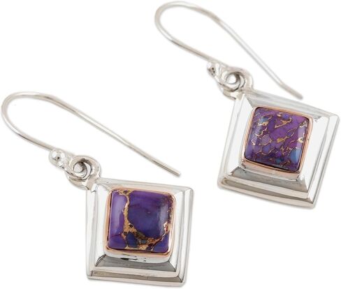 NOVICA Handmade .925 Sterling Silver Dangle Earrings Purple Copper Reconstituted Turquoise India Gemstone [1.2 in L x 0.6 in W x 0.3 in D] 'Small Star in Purple' in Saudi Arabia