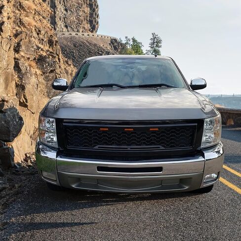 Ikon Motorsports ، Grille متوافق مع 2007-2013 شيفروليه سيلفرادو 1500 ، شواية Mesh Mesh Hood الأمامية مع أسود إشارة العنبر ، 2008 2008 2012 2012 2012 in Kuwait