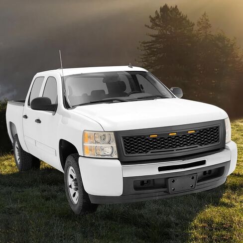 Ikon Motorsports ، Grille متوافق مع 2007-2013 شيفروليه سيلفرادو 1500 ، شواية Mesh Mesh Hood الأمامية مع أسود إشارة العنبر ، 2008 2008 2012 2012 2012 in Kuwait