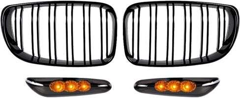 Glossy Black M-Color Front Hood Kidney Grille Grill Compatible Compatible with BMW E81 E82 E87 E88 128i 135i (Double Line) in Saudi Arabia