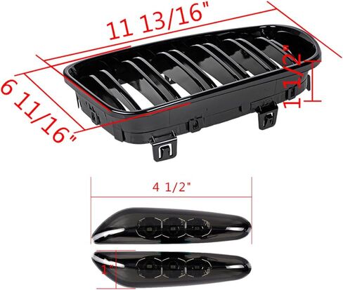 Glossy Black M-Color Front Hood Kidney Grille Grill Compatible Compatible with BMW E81 E82 E87 E88 128i 135i (Double Line) in Saudi Arabia