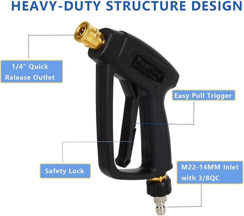 Stubby Pressure Washer Gun Swivel with M22-14mm Connector and 1/4" Outlet Quick Connects Power Washer Gun 5000 PSI for Foam Cannon Car Wash in Kuwait