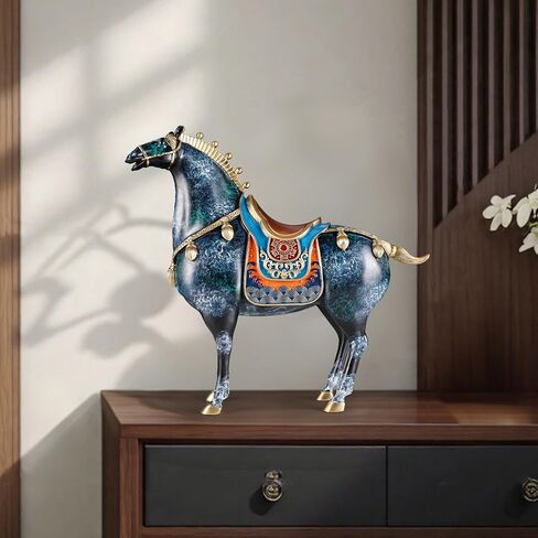 Unique Metal Horse Statue - Tang Dynasty Sculpture for Home Decoration Chinese Art Japanese Zen Brass Fengshui Indoor Office Decor, Blue in Saudi Arabia