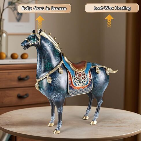 Unique Metal Horse Statue - Tang Dynasty Sculpture for Home Decoration Chinese Art Japanese Zen Brass Fengshui Indoor Office Decor, Blue in Saudi Arabia