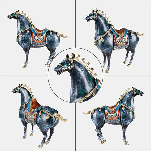 Unique Metal Horse Statue - Tang Dynasty Sculpture for Home Decoration Chinese Art Japanese Zen Brass Fengshui Indoor Office Decor, Blue in Saudi Arabia