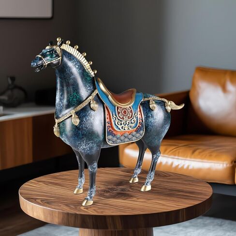 Unique Metal Horse Statue - Tang Dynasty Sculpture for Home Decoration Chinese Art Japanese Zen Brass Fengshui Indoor Office Decor, Blue in Saudi Arabia