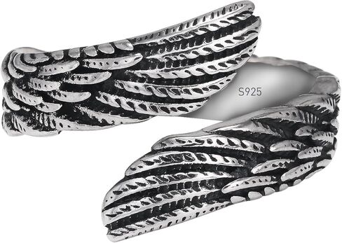 925 sterling Silver Feather Angel Wing Ring للنساء ، فرقة مفتوحة قابلة للتعديل ، مجوهرات طراز عتيقة عتيقة in Kuwait