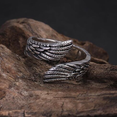 925 sterling Silver Feather Angel Wing Ring للنساء ، فرقة مفتوحة قابلة للتعديل ، مجوهرات طراز عتيقة عتيقة in Kuwait