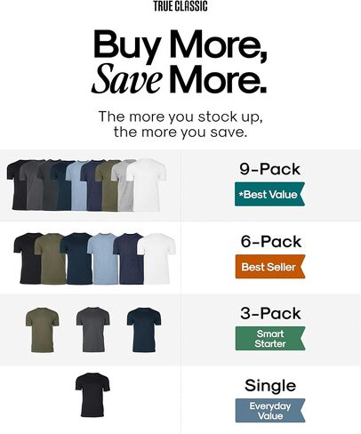 True Classic Mens T-Shirts - Short Sleeve Crew Neck Plain Novelty T Shirt for Men, Pack of 6, Variety, L in Kuwait