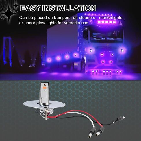 2Pcs Glass Watermelon Lights, Purple LED Side Marker Turn Signal Lights with Bezel, Clear Lens, Compatible with Kenworth, Peterbilt, Freightliner Trucks in Saudi Arabia