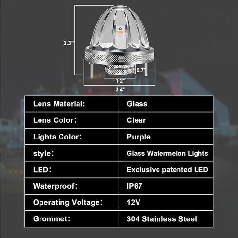 2Pcs Glass Watermelon Lights, Purple LED Side Marker Turn Signal Lights with Bezel, Clear Lens, Compatible with Kenworth, Peterbilt, Freightliner Trucks in Saudi Arabia