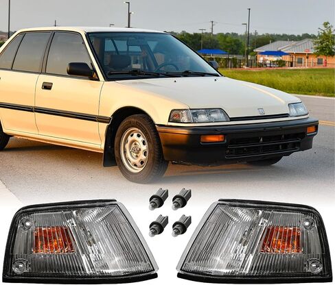 USR DEPO 88-89 Civic 4D Corner Lights - Front Cornering Parking Turn Signal Lamp Set (Left + Right) Compatible with 1988-1989 Honda Civic 4 Doors Sedan (Amber/Clear Lens) in Saudi Arabia