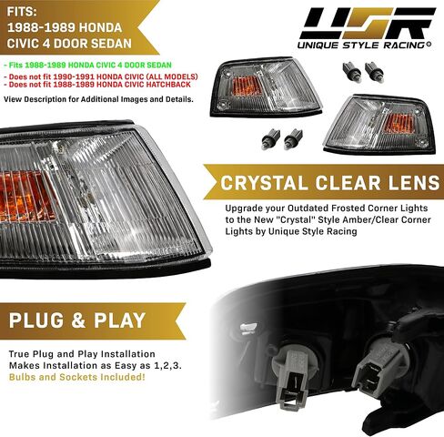 USR DEPO 88-89 Civic 4D Corner Lights - Front Cornering Parking Turn Signal Lamp Set (Left + Right) Compatible with 1988-1989 Honda Civic 4 Doors Sedan (Amber/Clear Lens) in Saudi Arabia