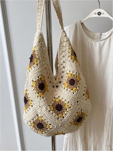 MakeMeChic Women's Crochet Tote Handbag Large Capacity Top Handle Knit Shoulder Handbags in Saudi Arabia