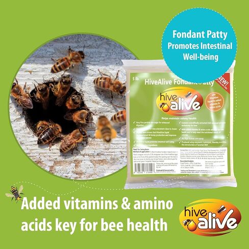 HIVE ALIVE Fondant Bee Food Supplement - with Vitamins & Amino Acids - Feed Enhancer Improves Colony Health, Population & Honey Production - Ideal Winter, Spring Feed to Lower Mortality - 5lb, 6Pack in Kuwait