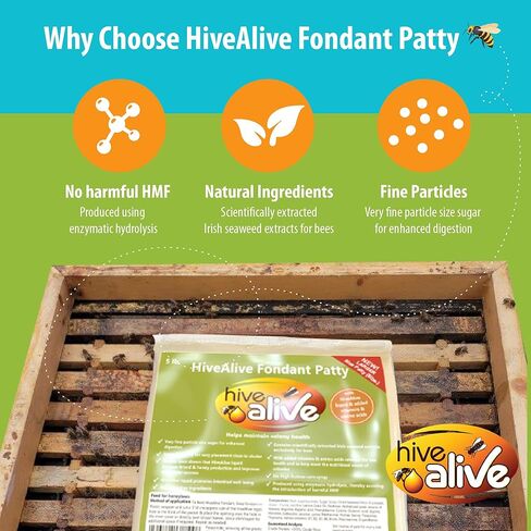 HIVE ALIVE Fondant Bee Food Supplement - with Vitamins & Amino Acids - Feed Enhancer Improves Colony Health, Population & Honey Production - Ideal Winter, Spring Feed to Lower Mortality - 5lb, 6Pack in Kuwait