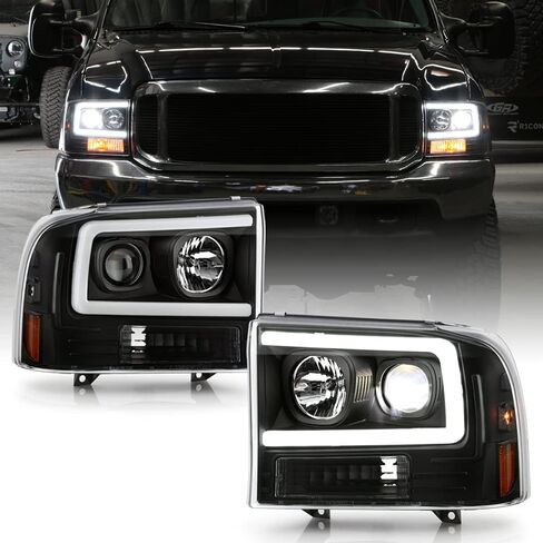 ACANII - For 1999-2004 Ford F250 F350 SuperDuty Black LED Tube w/Built-In LED Projector Headlights Headlamps Left+Right in Saudi Arabia