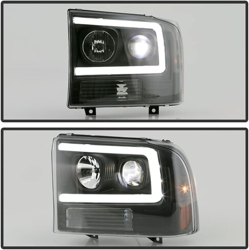 ACANII - For 1999-2004 Ford F250 F350 SuperDuty Black LED Tube w/Built-In LED Projector Headlights Headlamps Left+Right in Saudi Arabia