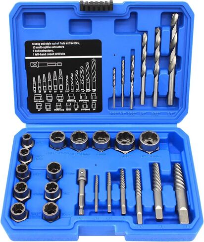 26 Piece Impact Bolt and Spiral Screw Extractor Set & Left Hand Drill Bit Kit,stripped screw extractor,for Removing Broken Studs Bolts Socket Screws and Fittings in Saudi Arabia