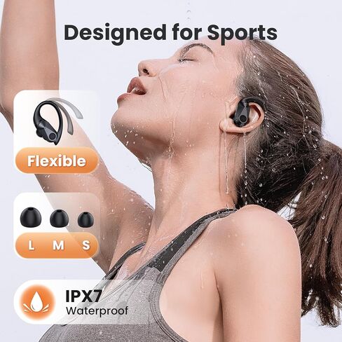 Bluetooth Headphones Wireless Earbuds 90Hrs Playtime Ear Buds IPX7 Waterproof Sports Earphones with Wireless Charging Case & Over-Ear Earhooks LED Power Display Stereo Bass Headset Black in Saudi Arabia