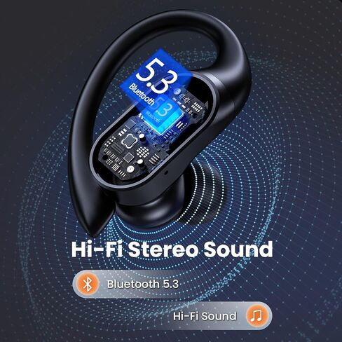 Bluetooth Headphones Wireless Earbuds 90Hrs Playtime Ear Buds IPX7 Waterproof Sports Earphones with Wireless Charging Case & Over-Ear Earhooks LED Power Display Stereo Bass Headset Black in Saudi Arabia