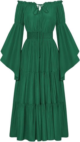 Scarlet Darkness Renaissance Costume Women Off Shoulder Bell Sleeve Tiered Maxi Dress in Saudi Arabia