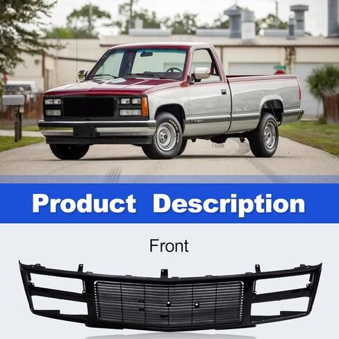 CarPartsDepot Front Grille Grill Black Shell With Insert Compatible With 1988-1993 GMC C/K 1500 2500 3500 Yukon GM1200391 With Dual Headlight Holes in Saudi Arabia