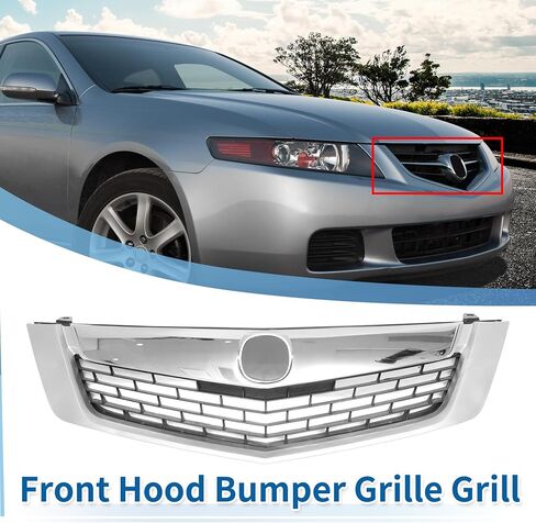X AutoHaux Chrome Silver Forme Front Hood Grille Grille Grille Grill for Acura TSX 2009 Base V6 2.4L L4 - Gas Pront Upper Grille Grille Grille 1PCS in Saudi Arabia