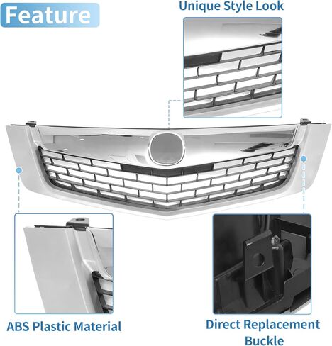 X AutoHaux Chrome Silver Forme Front Hood Grille Grille Grille Grill for Acura TSX 2009 Base V6 2.4L L4 - Gas Pront Upper Grille Grille Grille 1PCS in Saudi Arabia