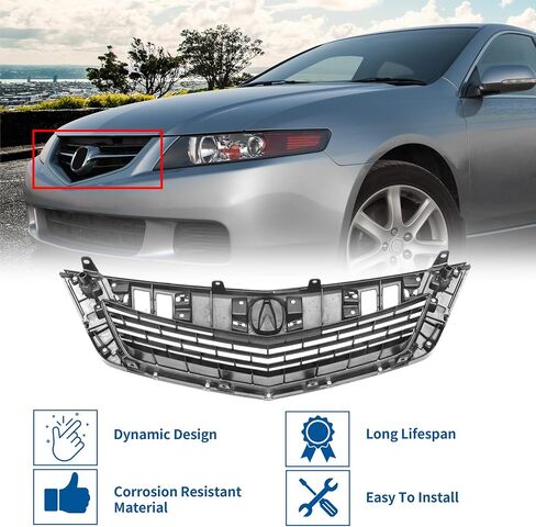 X AutoHaux Chrome Silver Forme Front Hood Grille Grille Grille Grill for Acura TSX 2009 Base V6 2.4L L4 - Gas Pront Upper Grille Grille Grille 1PCS in Saudi Arabia