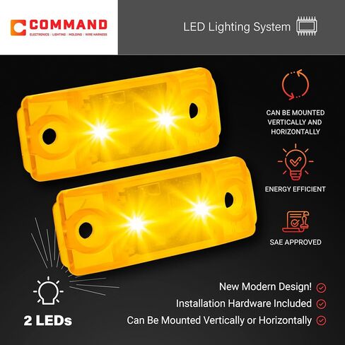 Command Electronics 12V LED Surface Mount Clearance Light – Modern OEM RV, Truck, & Trailer Side Marker – Sealed Polycarbonate Lens – CSA Certified for the US and Canada – Red – 2-Pack in Kuwait