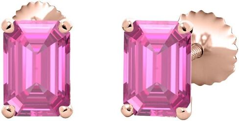 (10X12MM) Emerald Cut Created Gemstones Solitaire Stud Earrings 14K Rose Gold Over Sterling Silver For Women's in Saudi Arabia