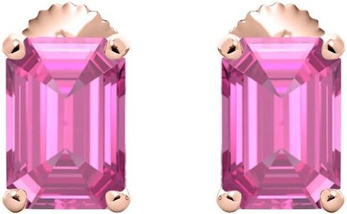 (10X12MM) Emerald Cut Created Gemstones Solitaire Stud Earrings 14K Rose Gold Over Sterling Silver For Women's in Saudi Arabia