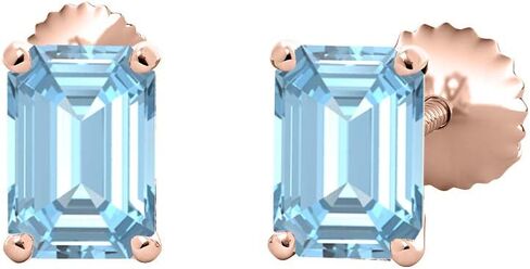 (10X12MM) Emerald Cut Created Gemstones Solitaire Stud Earrings 14K Rose Gold Over Sterling Silver For Women's in Saudi Arabia