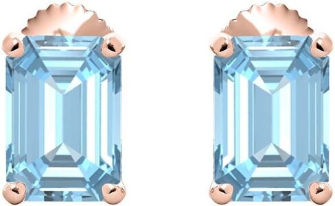 (10X12MM) Emerald Cut Created Gemstones Solitaire Stud Earrings 14K Rose Gold Over Sterling Silver For Women's in Saudi Arabia