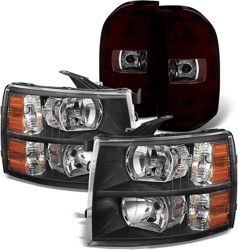 AKKON - Fits 2007-2013 Silverado 1500 07-14 2500HD 3500HD Pickup Black Headlights + Dark Red Tail Brake Lamps Pair Left+Right in Saudi Arabia