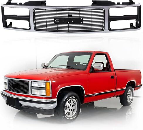 CarPartsDepot Front Grille Grill Black Shell With Insert Compatible With 1988-1993 GMC C/K 1500 2500 3500 Yukon GM1200391 With Dual Headlight Holes in Saudi Arabia